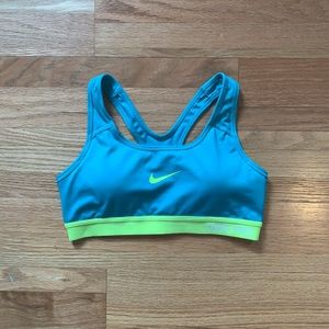 Nike Pro Teal and Neon Green Pull-Over Racerback Padded Sports Bra. Size Small.